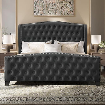 BRELTAM Upholstered King Size Bed Frame Velvet Tufted Bed Frame - Image 9