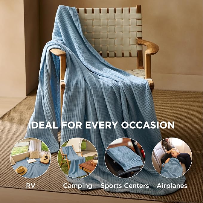 Bedsure 100% Cotton Muslin Throw Blanket Twin XL - Image 4