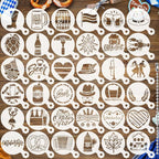 JULBEAR 36 Pieces Reusable Oktoberfest Cookie Cake Stencils Bavarian Style Templates Mold Tools for Oktoberfest Party Cookies Baking Painting Coffee Decoration