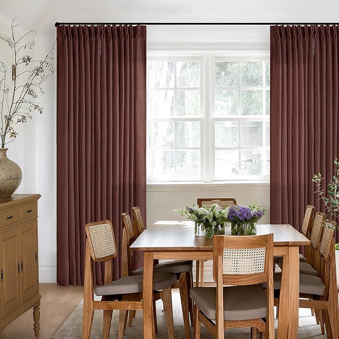 Brick Brown Pinch Pleated Light Filtering Linen Curtains 90 Inches Long | - Image 6