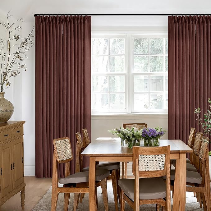 Linen Pinch Pleated Memory Trained Curtains Reddish Brown 96 Inches Long | Rust - Image 6