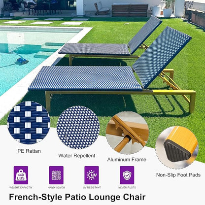 PURPLE LEAF Patio Chaise Lounge French Outdoor Lounger 2 Pieces Wood-Grain - Image 4