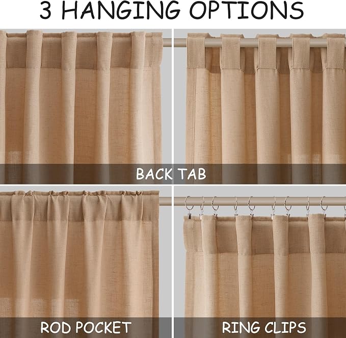 Camel Linen Curtains 90 Inch Length 2 Panels Set - Image 2