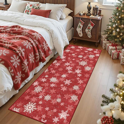 2x5 Christmas Runner Rug for Kitchen, Snowflake Rugs for Bathroom, Washable by Restydon