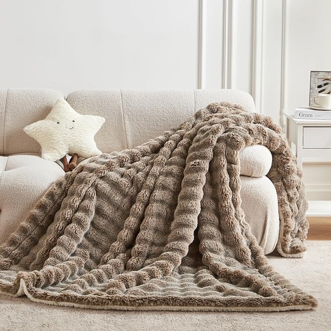 60x80 Inches Ultra-Soft Fuzzy Faux Fur Plush Twin Size Blanket by Serenhom