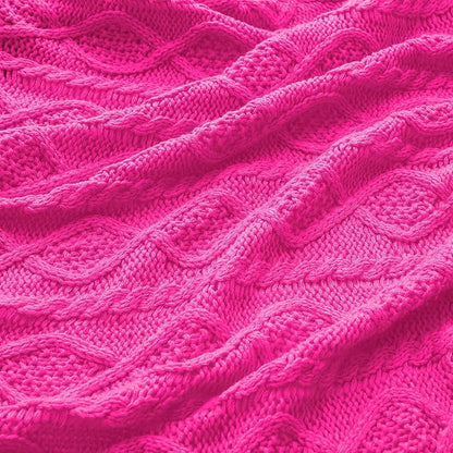 Homiest Hot Pink Cable Knit Throw Blanket Set of 3, Soft & Cozy Acrylic Blanket - Image 6