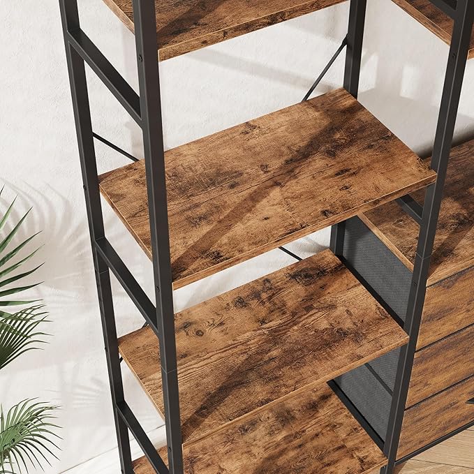 AFLUI Triple Bookshelf with 3 Fabric Drawers, 5-Tier Book Shelf and 10 Display - Image 6