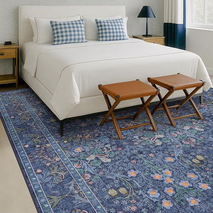 Vintage Dark Blue Living Room Rug, 7x10 Washable Large Area Rugs - Image 6