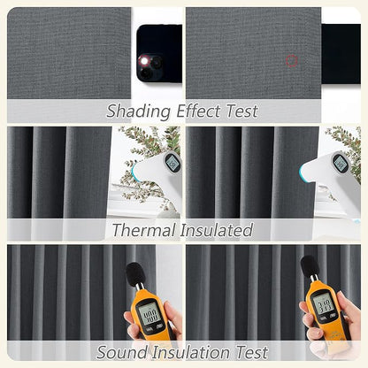 Blazer Grey 100% Blackout Linen Curtains 120 Inch Length 2 Panels Set - Image 5