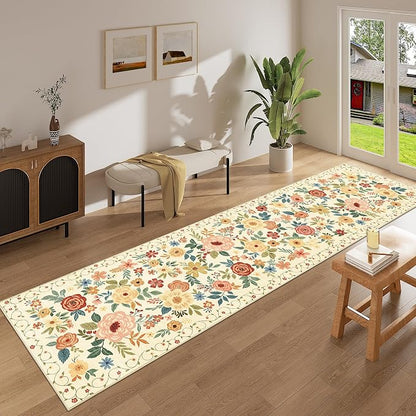 DUKINO 2.6x12 Kitchen Runner Rug, Floral Non Slip Washable Rug Beige Yellow | - Image 6