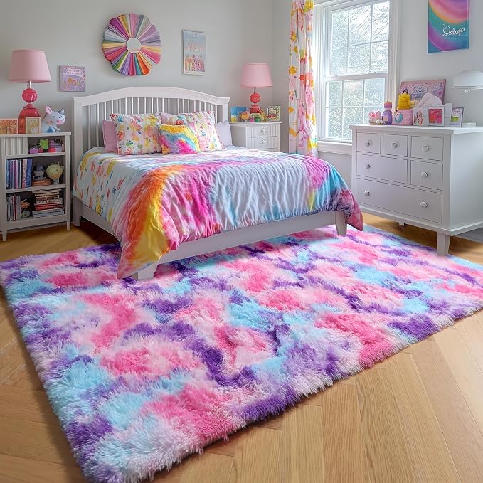 Amdrebio Pink Blue Purple Big Shaggy Rug 6x9 - Image 4