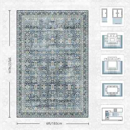6x9 Area Rugs - Washable Vintage Retro Living Room Rug, Soft Ultra Thin Non - Image 2