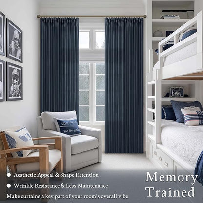Pinch Pleat Linen Light Filtering Privacy Dark Navy Blue Curtains 50Wx105L | - Image 2