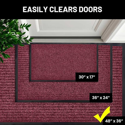 Front Door Mat, Indoor Outdoor Welcome Entryway Entrance Doormat, 48x36 Red | - Image 4