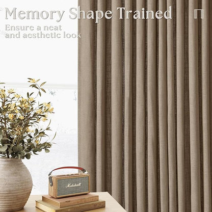 Tan Brown Light Filtering Linen Pleated Curtains - Image 3