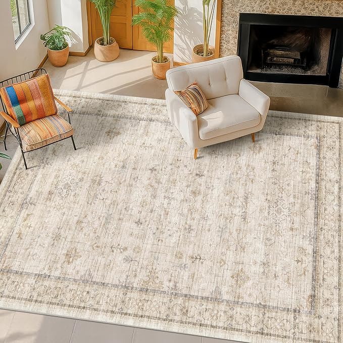 Washable Ivory 6x9 Living Room Rug, Non Slip Dinning Rugs - Image 3
