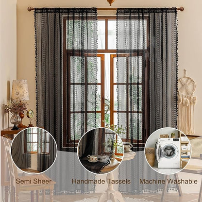 Sutuo Home Black Boho Lace Curtains 96 inches long - Image 3