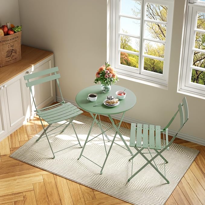 Bistro Table and Chairs Set of 2, 3 Piece Outdoor/Indoor Folding Patio Bistro - Image 3
