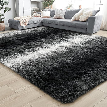 4x6 Black and White Fluffy Soft Area Rug Non-Slip - Image 8