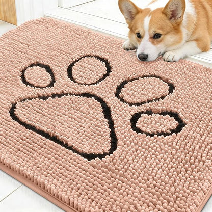 OLANLY Dog Door Mat for Muddy Paws 30x20, Paw Print Design Chenille Mud Mat | by OLANLY