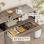 Vongrasig Sideboard Buffet Cabinet with Storage, 32” Modern Kitchen Storage Cabinet with Open Storage, Adjustable Shelf, Wood Farmhouse Coffee Bar Buffet Table for Kitchen, Dining Room, Ash Grey
