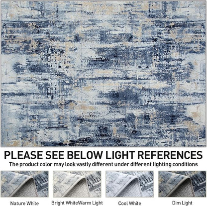 9x12 Area Rugs for Living Room: Washable Abstract Blue Gold Badroom Carpet | - Image 6