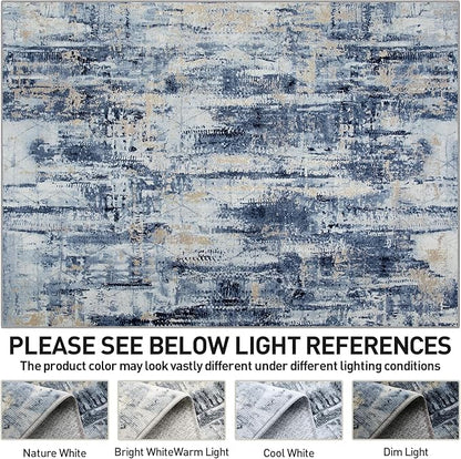 4x6 Area Rugs for Living Room: Washable Abstract Blue Gold Badroom Carpet | - Image 6