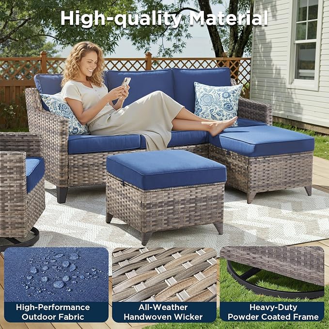 12 Piece Patio Furniture Set-High Back Outdoor Furniture Set Sectional Sofa - Image 3