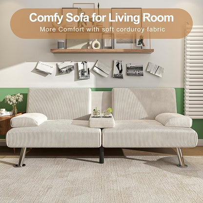 Shahoo Modern Upholstered Convertible Folding Futon Sofa Bed - Image 6
