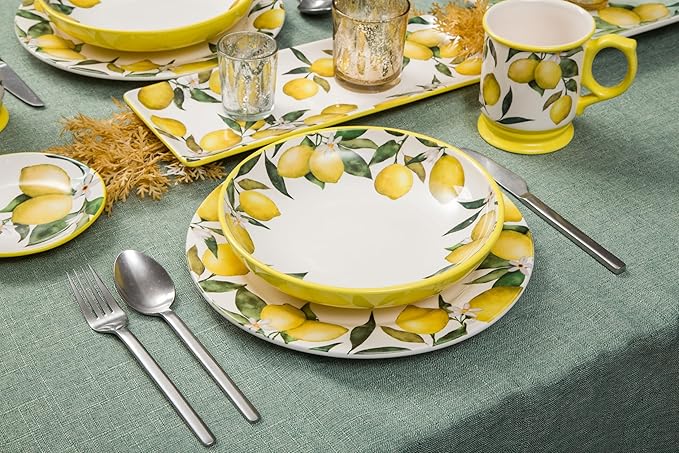 Bico Lemon Dreams Pasta Bowls, 35oz Salad Bowl Set of 4, Large Ceramic Serving Dinner Bowls for Soup and Cereal, Microwave and Dishwasher Safe, Gift for Housewarming and Thanksgiving