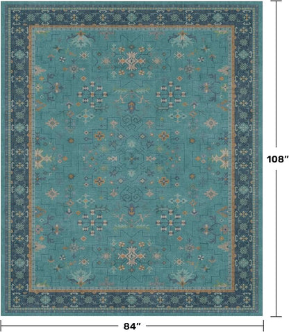 Boho Teal 7x9 Soft Rugs for Living Room, Washable Turquoise Rug for Bedroom - Image 2