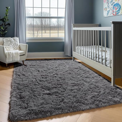Grey Area Rugs for Bedroom Living Room, Fluffy Fuzzy Shag Shaggy 4x6 Bedside Rug - Image 5