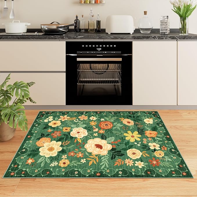 DUKINO 2x3 Entryway Rug, Door Mat Soft Washable Rug Non Slip, Dark Green | Low - Image 5