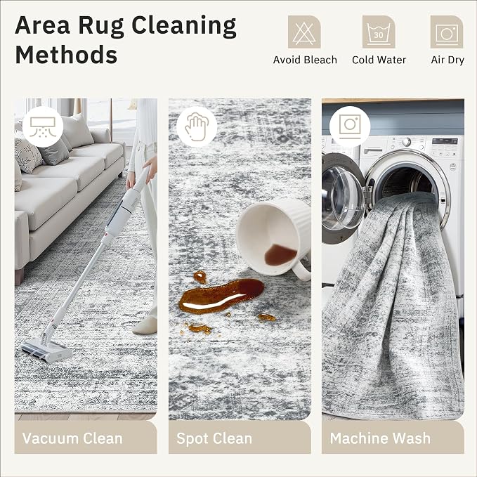 Soalmost 5x5 Grey Round Rug 6ft Circle Living Room Area Rugs Non-Slip | - Image 3
