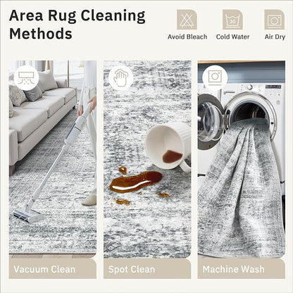 Soalmost 5x5 Grey Round Rug 6ft Circle Living Room Area Rugs Non-Slip | - Image 3