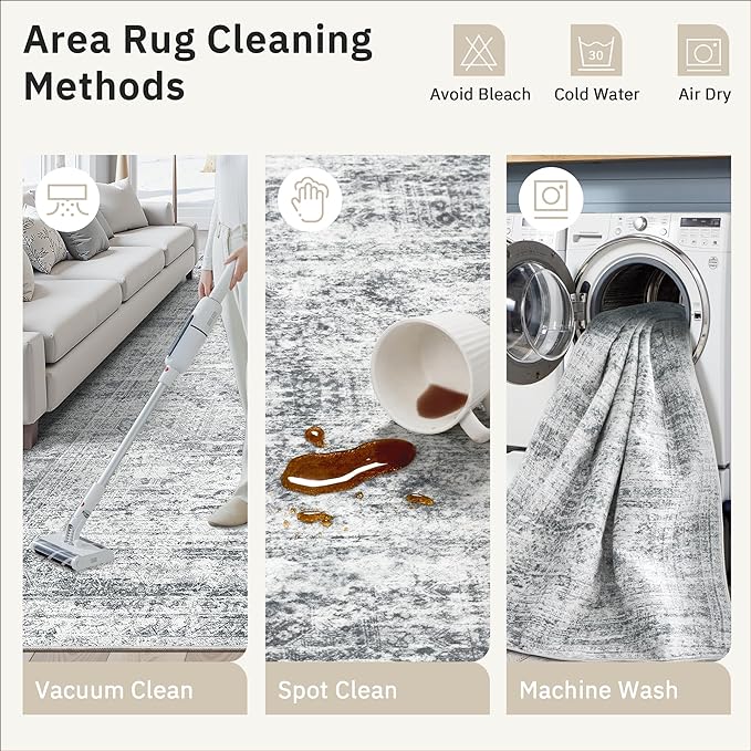 Soalmost 7x10 Area Rug for Living Room Washable Rugs Non-Slip Grey | Low-Pile - Image 9