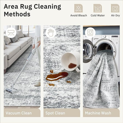 Soalmost 7x10 Area Rug for Living Room Washable Rugs Non-Slip Grey | Low-Pile - Image 9