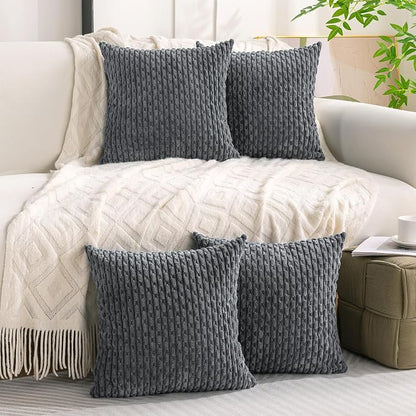 Set of 4 Medium Grey Decorative Throw Pillow Covers 16x16 Inch Corduroy Pillow - Image 2