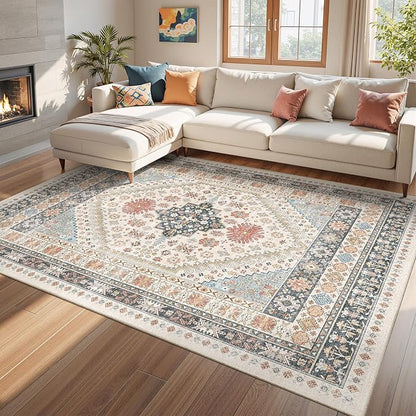 Area Rugs 5x7 Washable Rugs for Living Room, Ultra-Thin Soft Floral Vintage - Image 3
