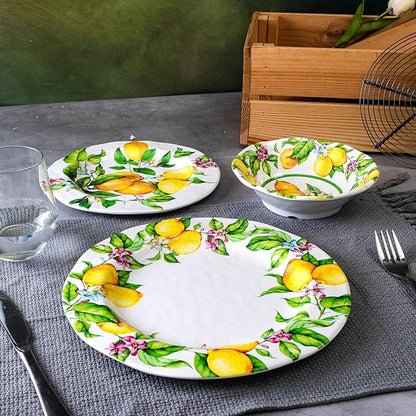 LEHAHA Melamine Dinner Plate Set of 6, 11” inch Lemon Plates Set, BPA Free, Lightweight and Break Resistant, Great for Parties, RVs, Picnic and Camping Trailer, Dishwasher Safe