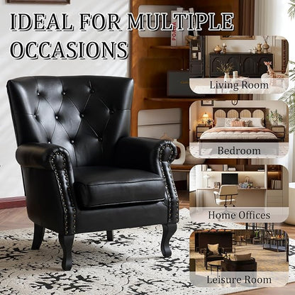 Modern Accent Chair Set of 2, Mid-Century PU Leather Armchair - Image 7