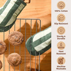 Folkulture Mini Oven Mitts Heat Resistant | (5.75 x9) Set of 2 Green Short Oven Mitts with Hanging Loop | 100% Cotton Oven Gloves | Kitchen Mittens, Matcha Small Silicone Oven Mits