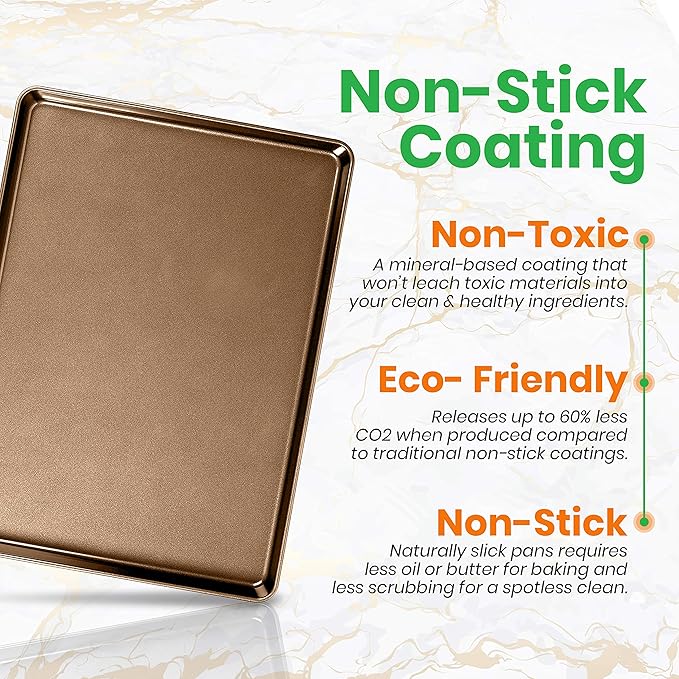 NutriChef 2-Piece Nonstick XL Cookie Sheets for Baking - 22" x 16" Extra Large Carbon Steel Oven Baking Trays - Non Stick Coating, Stackable Baking Pans, NCLGBP28