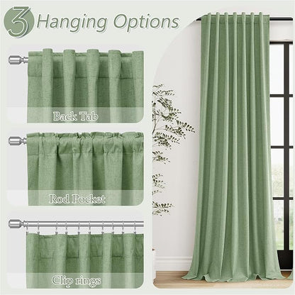 Light Sage 100% Blackout Linen Curtains 90 Inch Length 2 Panels Set - Image 6