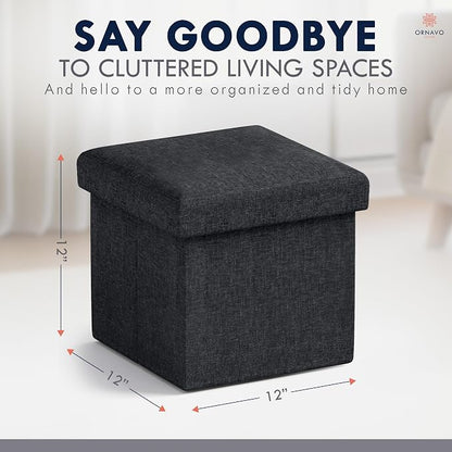 Ornavo Home Small Storage Ottoman Foldable Collapsible Cube Square Linen - Image 2