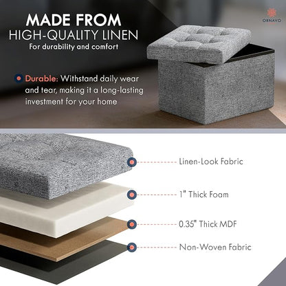 Ornavo Home Small Storage Ottoman, Foldable Collapsible Rectangle Linen Ottoman - Image 4