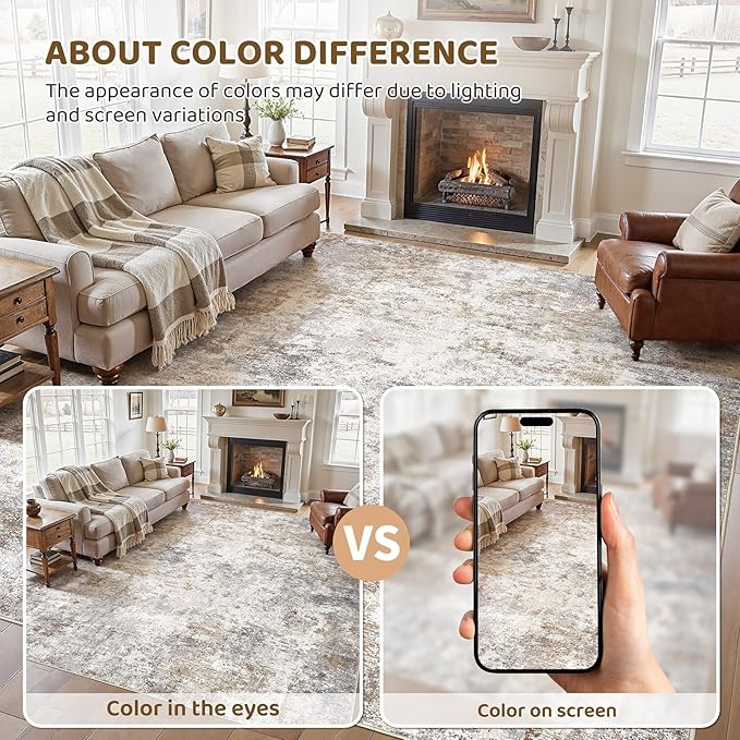 UERMEI 11x14 Area Rug Living Room Rugs Extra Large Brown Grey Carpet | Washable - Image 7
