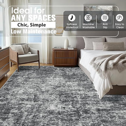 9x12 Area Rugs for Living Room Washable Bedroom Dining Room Black Grey | Modern - Image 8