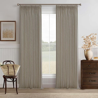 Extra Long Semi Sheer Linen Pleat Curtains Burlywood Birch 126 Inch Long | by Twodrapes