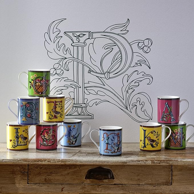 Spode Kit Kemp 12oz Mug in Fine China, R Initial - Custom Coffee Cup for Hot Beverages, Personalized Gift Idea for Her, Him, Friends, Coffee Lovers - Stylish Letter Mug for Daily Use, Dishwasher Safe